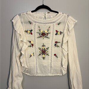 Free People Amy Floral Embroidered Top